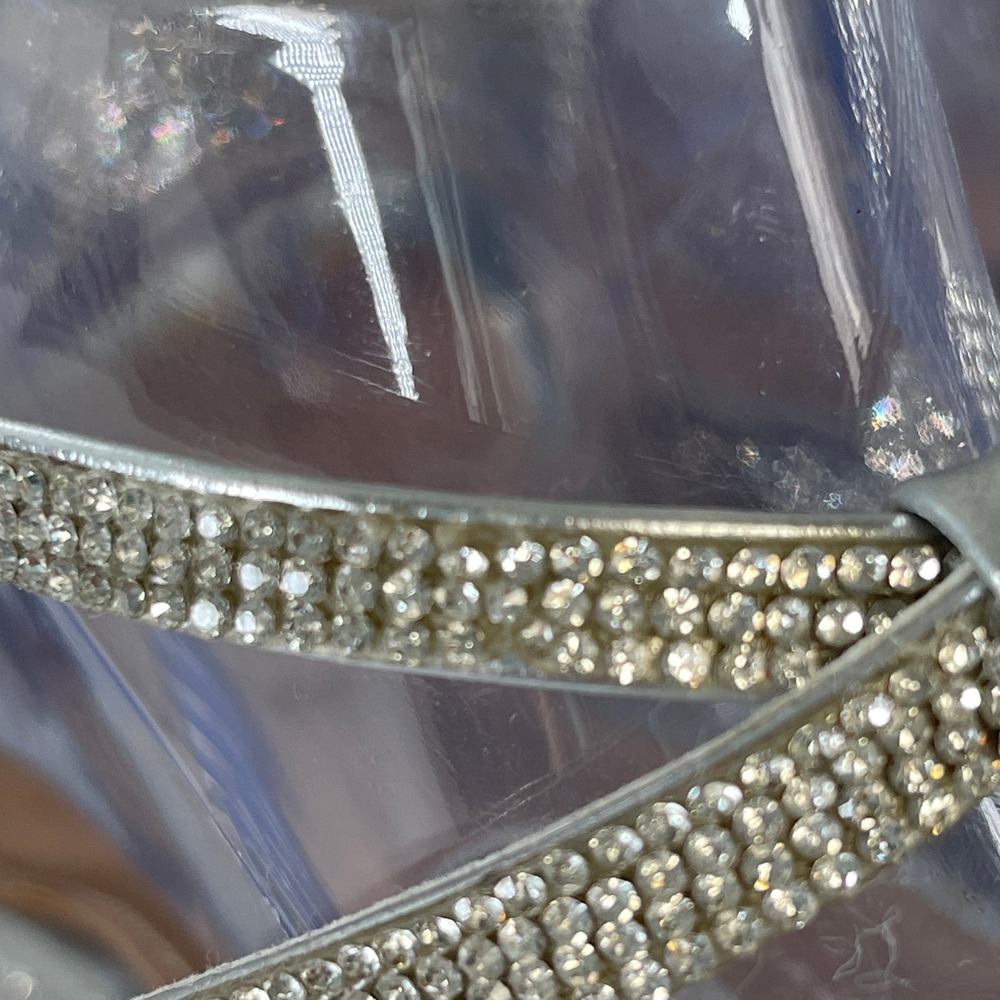 Steve Madden Sophey Sz 10 Silver Rhinestone Wedge Sandals Ankle Strap Sparkly - Picture 6 of 13